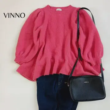 VINNO 핑크 플레어 실루엣 니트 폭스 볼륨 슬리브 M