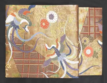 순수 실크 금박 격자 봉황 문양 후쿠로 오비 빛나는 오비