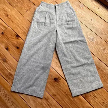 그레이 와이드 팬츠 허리 버튼 포함 S