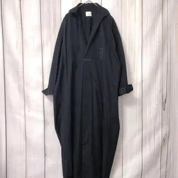 [ Akarih ] 롱 셔츠 원피스 블랙 긴팔 V넥 일본제 면 100%
