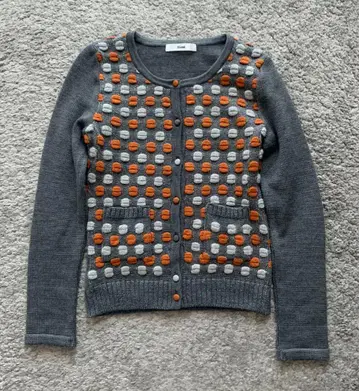 르네 도트 무늬 긴팔 니트 가디건 울 그레이 오렌지 라메 도트