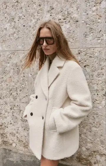 택 포함 새상품 ZARA 자라 부클레 더블 브레스트 미디 기장 코트