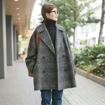 [ 하자품 새상품급 ] 스픽 앤 스팬 W 슬리버 체크 하프 코트