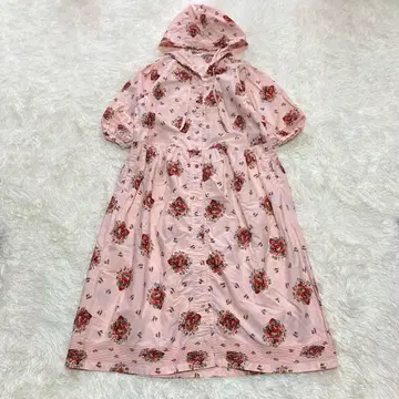새상품급 PINK HOUSE 후드 부착 원피스 반팔 꽃무늬 부케 리본