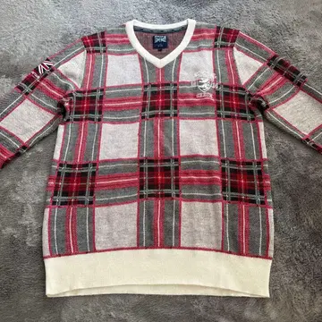 Admiral 골프 V넥 스웨터 체크 무늬