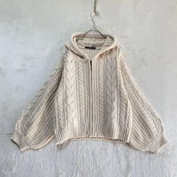 INGNI/니트 집업 후드티/M/케이블 짜임 볼륨 소매