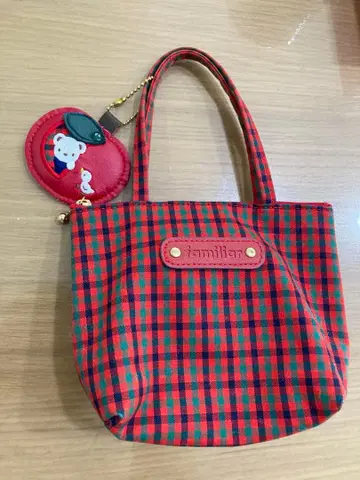 familien 빨강 초록 체크 토트백