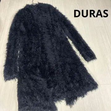 DURAS 블랙 인조 모피 롱 가디건 갸루 보아
