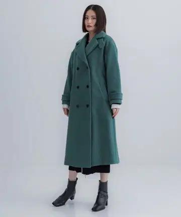 UNITED TOKYO 그린 더블 브레스트 롱 코트