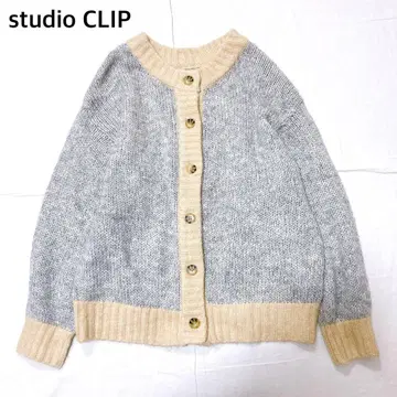 [ 새상품급 ] 스튜디오 클립 배색 니트 가디건 앞뒤 착용 스웨터