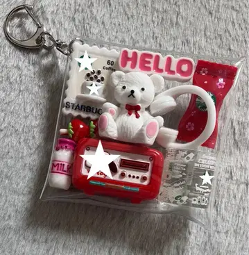 가챠 파우치 [ 화이트 곰돌이 음악 카페 레드 x 화이트 계열 ]