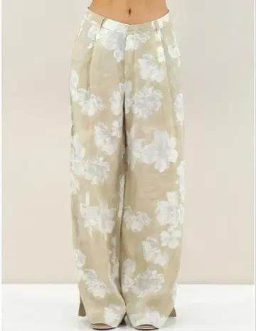 ZARA 와이드 팬츠 꽃무늬 린넨풍 베이지 플라워 패턴 팬츠 M