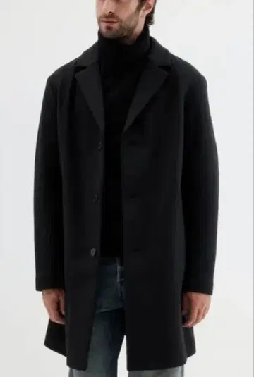 블랙 싱글 브레스티드 코트