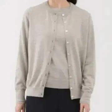 MUJI 여성 워셔블 울 하이 게이지 크루넥 가디건 XL 오트밀