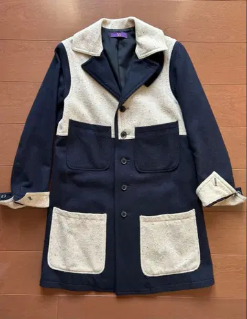 Ys 와이즈 울 코트 네이비 x 베이지