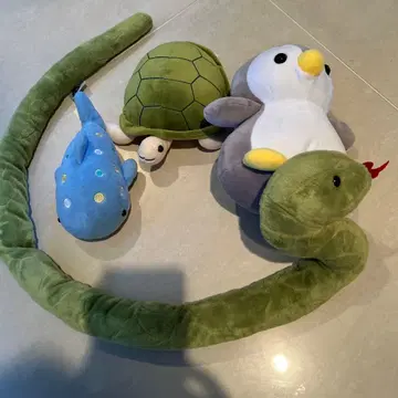 봉제 인형 세트 ( 펭귄, 거북이, 돌고래, 뱀 )