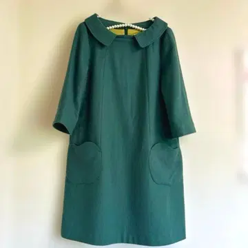 호코모모라 그린 카라 부착 무릎 기장 원피스 튜닉 울