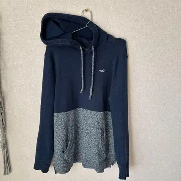 네이비 그레이 니트 후드티