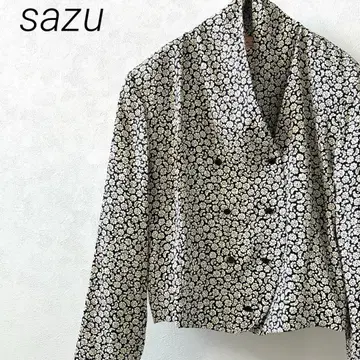 sazu 테일러드 자켓 셔츠 더블 버튼 꽃무늬 레트로 구제 의류 일본제
