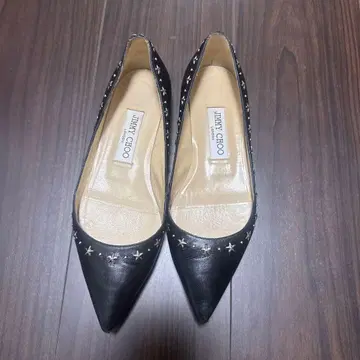 지미추 블랙 스틸레토 플랫슈즈