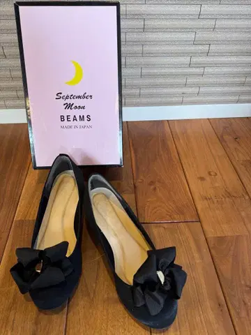 BEAMS 빔즈 세븐틴 문 리본 달린 펌프스 블랙 23.5cm