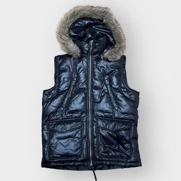 y2k 시크 스타일 다운 베스트 광택 L 사이즈 블랙 퍼 포함