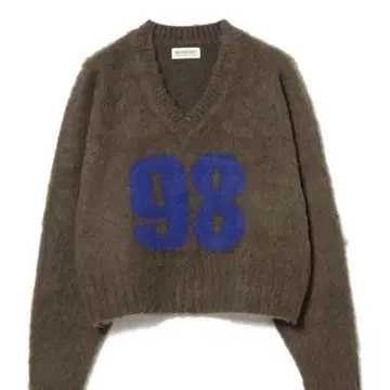 BEAMS BOY 넘버링 로고 풀오버 브라운 v넥 니트