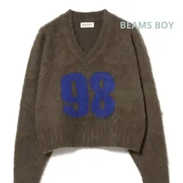 BEAMS BOY 넘버링 로고 풀오버 브라운 v넥 니트