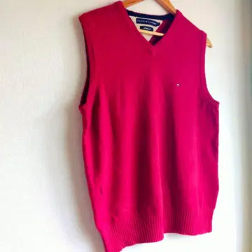 TOMMY HILFIGER 빨간색 V넥 베스트 M