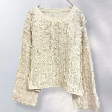 지유 GU 프린지 스웨터 니트 볼륨 소매 심플 M [ b147