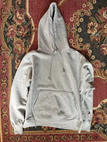 Champion 파랑 택 리버스 위브 그레이 후드티