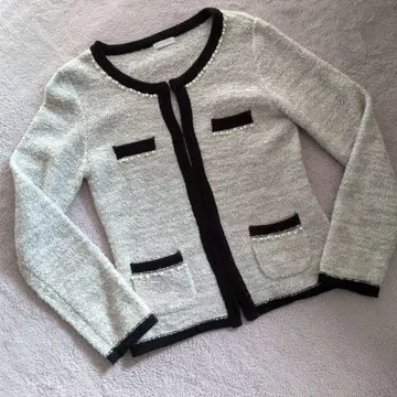 니트 자켓 그레이 블랙 펄 장식 니트 가디건