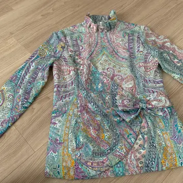 타케오 니시다 다색 페이즐리 무늬 하이넥 긴팔 셔츠