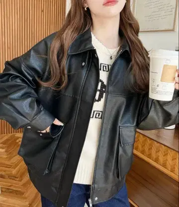 퍼 티펫 인조 가죽 블루종