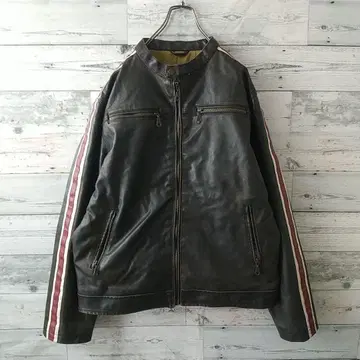 천연 가죽 리얼 가죽 사이드 라인 라이더 가죽 자켓 M 브라운