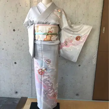 순수 실크 고급 호몬기 소나무 매화 국화 나비 단풍 이중 기모노