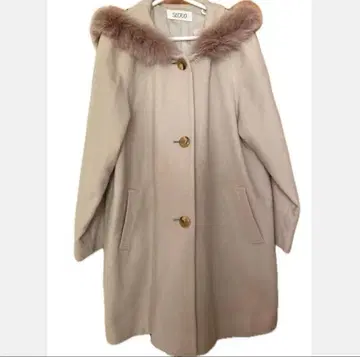 SECRiO 후드 부착 코트 퍼 포함 베이지 계열