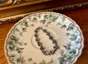 유럽 프랑스 앤티크 빈티지 장미 실버 꽃 팔찌