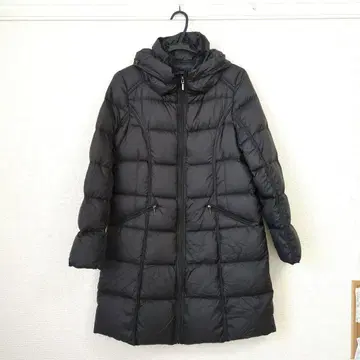 블랙 다운 롱 코트 후드 부착 L