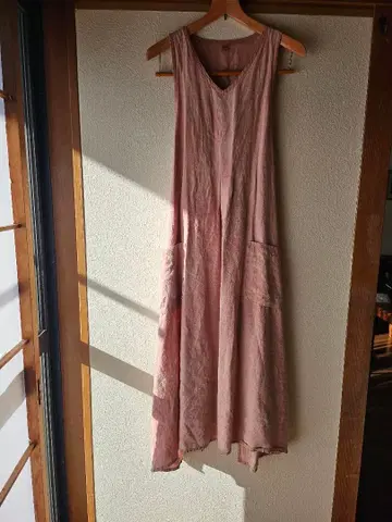 공방개미 린넨 슬리브리스 롱 원피스 황토염색