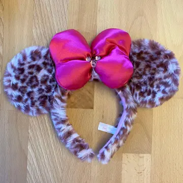 디즈니 미니 레오파드 무늬 머리띠 핑크 리본