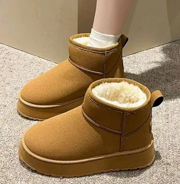 브라운 퍼 라이닝 숏부츠