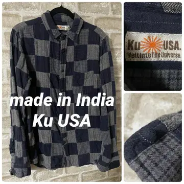 Ku USA 남성용 L 긴팔 셔츠 크레이지 패턴 플란넬 셔츠 트윌