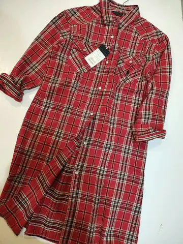 미사용 새상품 택 포함 랄프 로렌 빨간색 체크 셔츠 원피스