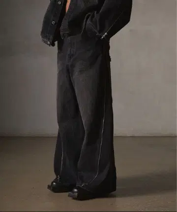 인기 상품 GANCY 사이드 지퍼 데님 와이드 배기