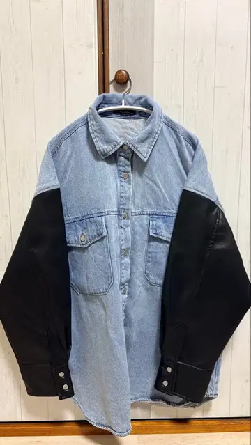 데님 셔츠 자켓 블랙 슬리브