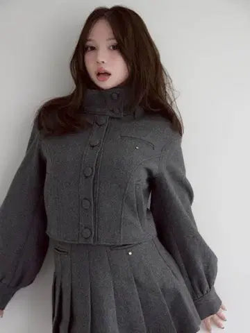 andmary Zoey stand neck jacket skirt