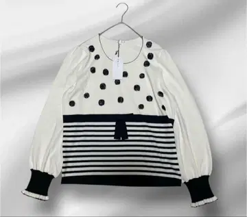 빅 사이즈! 새상품 TO BE CHIC 비쥬 도트 니트 리본 화이트 블랙