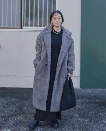 인기 롱 코트 보아 코트 다크 그레이 더블 다나카 마야 콜라보