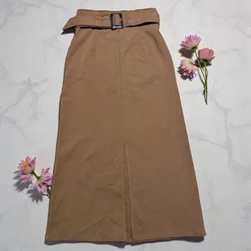 MUMU&CO. 부속 벨트 포함 슬릿 롱 스커트 브라운 M